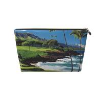 Hawaii Beach Golf Course Printed Travel Cosmetic Bags with Gold Zipper Makeup Organizer Cosmetic Case Toiletry Bag for Women Mom Girls