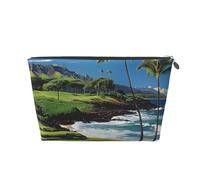 Hawaii Beach Golf Course Printed Travel Cosmetic Bags with Silver Zipper Makeup Organizer Cosmetic Case Toiletry Bag for Women Mom Girls