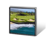 Hawaii Beach Golf Course Square Lapel Pin for Men Women Personalized Lapel Badge Metal Brooch Printed Aluminum Alloy Memorial Pins for Backpack Clothing Decoration Business