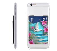 Hawaii Beach Hibiscus Printed Phone Card Holder Wallet Sleeve PU Leather Phone Pocket Compatible with iPhone Samsung Galaxy