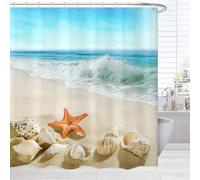 Hawaii Beach Pattern Shower Curtain 180X200Cm with Hooks,Seashells Starfish Conch Waves Ocean Design Bathroom Curtain,Home Decor Bathtub Curtain with Hooks