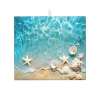 Hawaii Beach Starfish Dish Drying Mat Absorbent Draining Board Pad for Kitchen Counter Sea Coffee Mat Dishes Drainer Protector with Hanging Loop 16 x 18 Inch