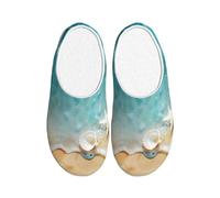 Hawaii Beach Starfish Women's Slippers Flannel House Slippers for Men Sea Non-Slip Warm Winter Shoes for Indoor Outdoor UK 7-8
