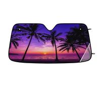 Hawaii Beach Sunset Palm Trees Car Windscreen Sun Shade Foldable Windscreen Reflective Sunshade for Cars Vehicles, Universal Fit 140cm x 70cm