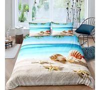 Hawaii Beach Theme Duvet Cover Set Kids Boys Girls Ocean Wave Nautical Comforter Cover Starfish Shell Bedding Set Summer Vacation Quilt Cover,Room Decor 3Pcs Bedding Double Size