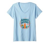 Hawaii Bound: Tropical Surf Adventure V-Neck T-Shirt, Women, Baby Blue, L