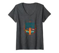 Hawaii Bound: Tropical Surf Adventure V-Neck T-Shirt, Women, Dark Heather Grey, M