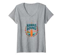 Hawaii Bound: Tropical Surf Adventure V-Neck T-Shirt, Women, Heather Grey, M