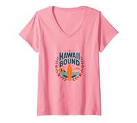 Hawaii Bound: Tropical Surf Adventure V-Neck T-Shirt, Women, Pink, L