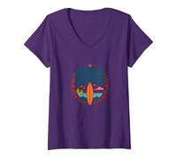 Hawaii Bound: Tropical Surf Adventure V-Neck T-Shirt, Women, Purple, M
