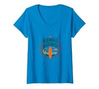 Hawaii Bound: Tropical Surf Adventure V-Neck T-Shirt, Women, Sapphire, L