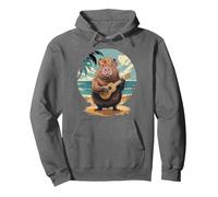 Hawaii Capybara Beach Rodent Animals Kawaii Capybara Pullover Hoodie, Adult Unisex, Asphalt Grey, XX-Large