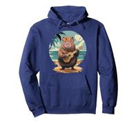 Hawaii Capybara Beach Rodent Animals Kawaii Capybara Pullover Hoodie, Adult Unisex, Navy Blue, Large