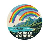Hawaii Double Rainbow Volcanic Island Sky Coastal Metal Tin Sign
