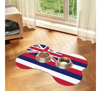 Hawaii Flag Bone Shaped Absorbent Dog Feeding Mat | 16"X24" Waterproof Pu Leather Pet Food Placemat With Non Slip Rubber Backing Fast Drying Spill Proof Mat For Dogs Cats Floor