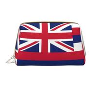Hawaii Flag Leather Hand-Held Zipper Makeup Bag Cute Make Up Case Large Wide-Open Pouch Pen Case
