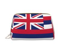Hawaii Flag Leather Hand-Held Zipper Makeup Bag Storage Bag for Miscellaneous Items Pen Case