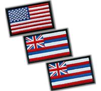 Hawaii Flag Patch 3 Pack - USA & Hawaiian State Flags with Hook and Loop