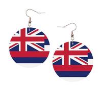 Hawaii Flag Printed Round Earrings For Women, 1 Pair Lightweight Leather Pierced Earrings Set Trendy Jewelry Gifts For Women Girls