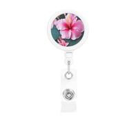 Hawaii Flower Badge Reel Retractable Badge Holder with Keychain Funny ID Clips for Badges Lightweight Plastic Name Card Holders for Nurses Office Teacher