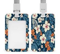 Hawaii Flower ID Badge Holder Waterproof Card Protector Push-Pull Slot Work ID Card Holder with Lanyard Personalized Detachable Card Holders for Office Corporate Use