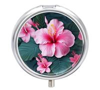 Hawaii Flower Pill Box Cute Round Pill Case Portable Medicine Tablet Vitamin Holder Organizer for Purse Pocket