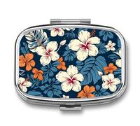 Hawaii Flower Pill Box Cute Square Pill Case Portable Medicine Tablet Vitamin Holder Organizer for Purse Pocket
