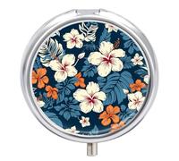 Hawaii Flower Pill Box Small Round Pill Case Portable Travel Pill Container Multi-Functional Moisture Proof Metal Medicine Pill Organizer Box for Vitamins Fish Oil