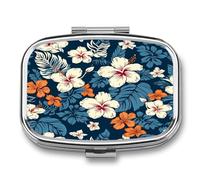 Hawaii Flower Pill Organizer with 2 Compartments Metal Square Pill Case Small Pill Box Portable Medicine Box Slim Travel Pill Container Medicine Organizer for Daily Use