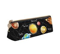 Hawaii Flower Print Leather Pencil Pen Case With Zipper College School Office Organizer Pen Bag Pouch Box For Teen Girl Boy Men Women, Planets Stars And Milky Way Galaxy, One Size, Box,Triangular
