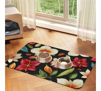 Hawaii Flower Print Pet Absorbent Leather Tablecloth for Dogs Cats,Pet Food Mat Leather Feeding Mat for Dogs Cats
