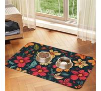 Hawaii Flower Print Pet Absorbent Leather Tablecloth for Dogs Cats,Pet Food Mat Leather Feeding Mat for Dogs Cats