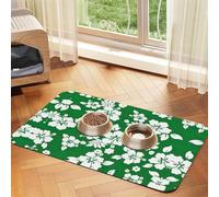 Hawaii Flower Print Pet Food Mat Absorbent Non Slip PU Leather Feeding Mat for Dogs Cats Rubber Bottom