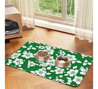 Hawaii Flower Printing Feeding Mat For Dogs Cats Pet Absorbent Leather Tablecloth 23.62in*15.75in Cat Dog