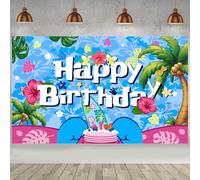 Hawaii Happy Birthday Party Backdrop Photo Background 3.6 x5.9 FT Cute Cartoon Luau Birthday Party Decorations Banner Summer Theme Photography Backdrop for Wall Decor Supplies