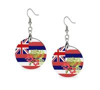Hawaii Hawaiian Flag Tropical Plants Wooden Earrings Round Dangle Drop Earring Pendant Jewellery Crafts for Women