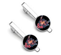 Hawaii Hawaiian Love Hand Sign Men's Tie Clips Necktie Bar Pinch Clip Set of 2 Formal Business Wedding Accessories