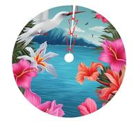 Hawaii Hibiscus Flower Printed Christmas Tree Skirt 30-Inch Double Layers Soft Xmas Tree Skirts Base Floor Mat for Holiday Party Decoration Ornaments