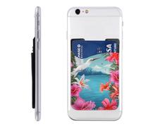 Hawaii Hibiscus Flower Printed Phone Card Holder Wallet Sleeve PU Leather Phone Pocket Compatible with iPhone Samsung Galaxy