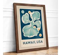 Hawaii Hibiscus Tropical Framed Wall Art Print A1 (84.1×59.4cm) Walnut, Wall Decor for Living Room, Bedroom, Office & Home, Ready to Hang, Art Gift