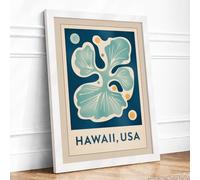 Hawaii Hibiscus Tropical Framed Wall Art Print A3 (42×29.7cm) White, Wall Decor for Living Room, Bedroom, Office & Home, Ready to Hang, Art Gift
