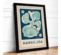 Hawaii Hibiscus Tropical Framed Wall Art Print A4 (29.7×21cm) Black, Wall Decor for Living Room, Bedroom, Office & Home, Ready to Hang, Art Gift