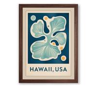 Hawaii Hibiscus Tropical Framed Wall Art Print A4 (29.7×21cm) Walnut, Wall Decor for Living Room, Bedroom, Office & Home, Ready to Hang, Art Gift
