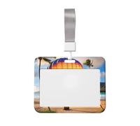 Hawaii Hot Air Balloon Id Badge Holder with Lanyard-Horizontal Card Protector, Clear Abs Hard Shell for Work Office Events