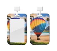 Hawaii Hot Air Balloon Id Badge Holder with Lanyard-Vertical Card Protector Clear Abs Hard Shell, Retractable Reel for Work Office