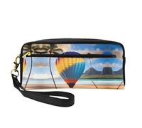 Hawaii Hot Air Balloon Small Makeup Bag, Double Sided Pencil CasePU Leather Pouch