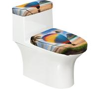 Hawaii Hot Air Balloon Soft 2Pcs Toilet Lid - Tank Covers, Elastic Reusable for U/O Shape Toilets, Bathroom Decor