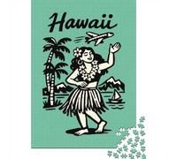 Hawaii Hula Travel Poster 1000-Piece Jigsaw Puzzle for Adults, 38x26cm/1000pcs, White Cardboard, Gift Idea for Puzzle Lovers And Quiet Weekends