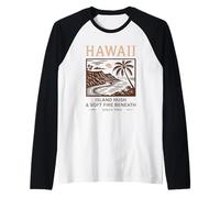 Hawaii Island Hush & Soft Fire Beneath Vintage Art Raglan Baseball Tee