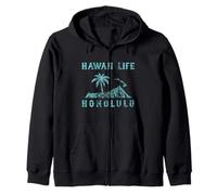 Hawaii Islands Diamondhead Palm Tree Honolulu Vintage Style Zip Hoodie